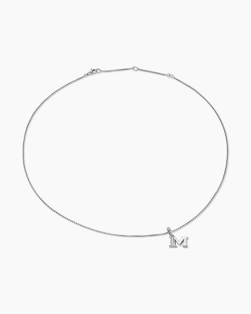 Womens Pavé Initial Pendant Necklace in Sterling Silver with Diamond M