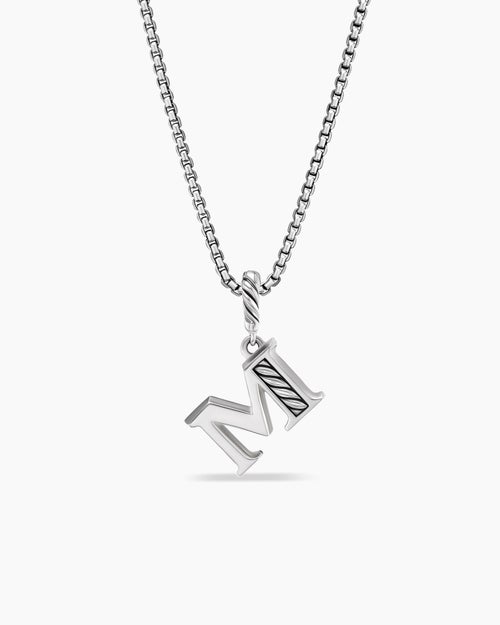 Womens Pavé Initial Pendant Necklace in Sterling Silver with Diamond M