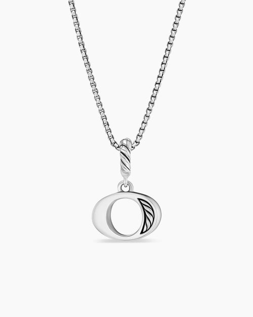 Womens Pavé Initial Pendant Necklace in Sterling Silver with Diamond O
