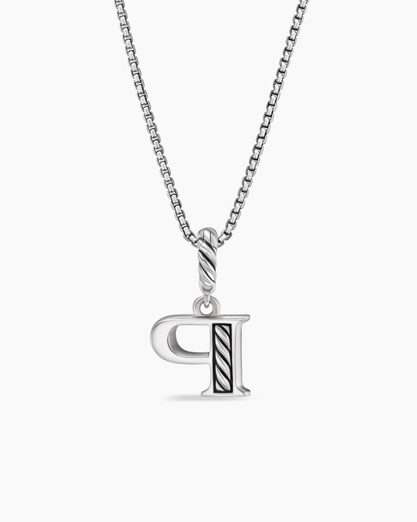 Pavé Initial Pendant Necklace in Sterling Silver with Diamond P