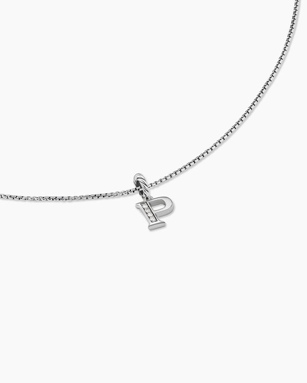 Pavé Initial Pendant Necklace in Sterling Silver with Diamond P