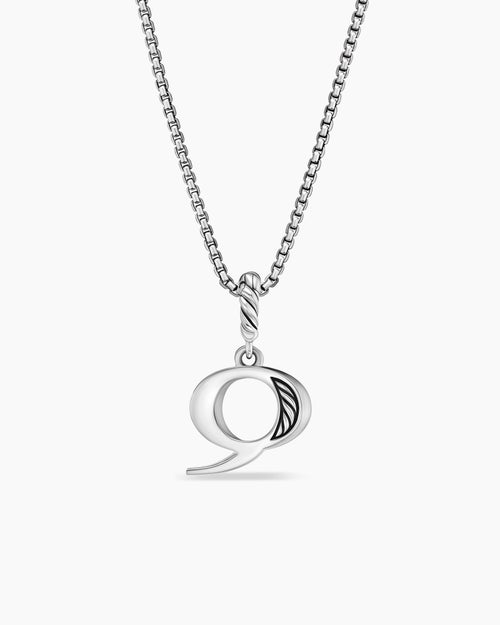 Womens Pavé Initial Pendant Necklace in Sterling Silver with Diamond Q