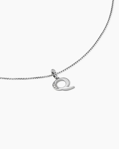 Womens Pavé Initial Pendant Necklace in Sterling Silver with Diamond Q