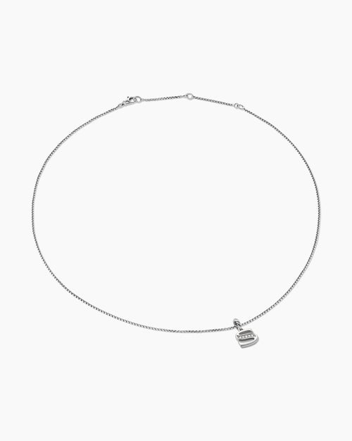Womens Pavé Initial Pendant Necklace in Sterling Silver with Diamond S