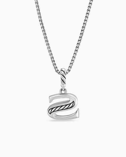 Womens Pavé Initial Pendant Necklace in Sterling Silver with Diamond S