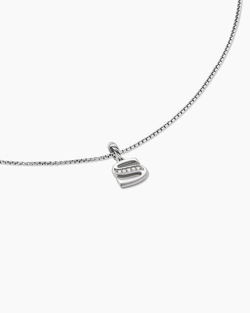 Womens Pavé Initial Pendant Necklace in Sterling Silver with Diamond S