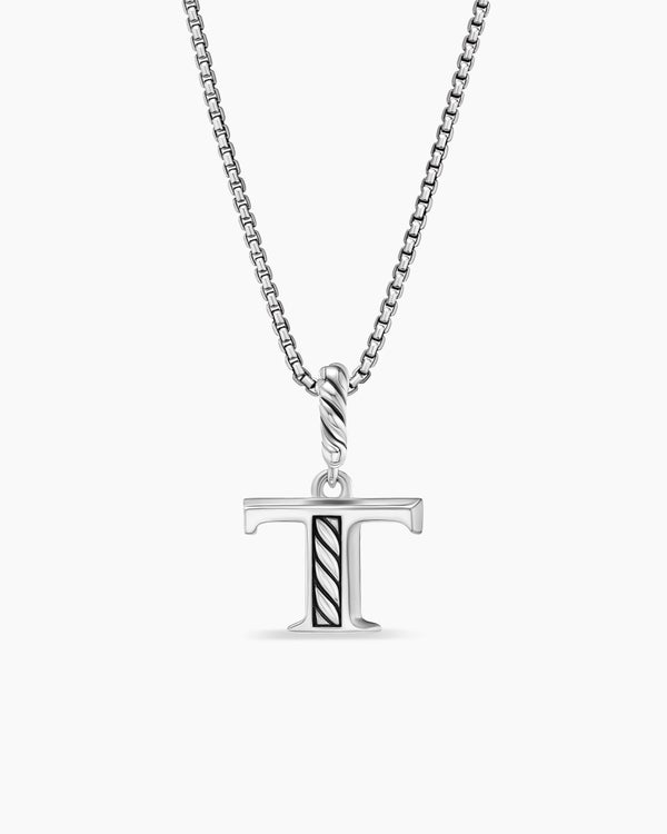 Pavé Initial Pendant Necklace in Sterling Silver with Diamond T