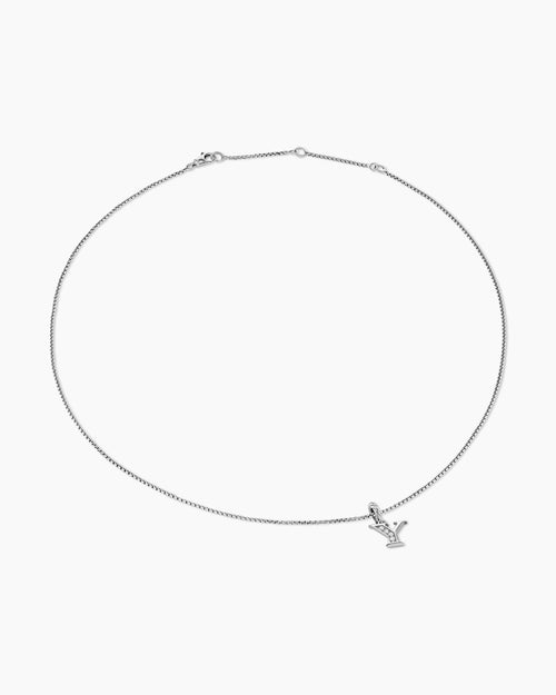 Womens Pavé Initial Pendant Necklace in Sterling Silver with Diamond Y