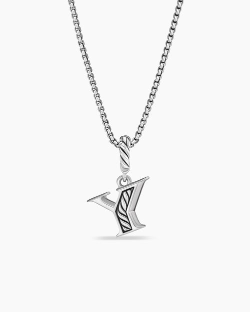 Womens Pavé Initial Pendant Necklace in Sterling Silver with Diamond Y