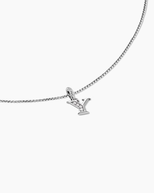 Womens Pavé Initial Pendant Necklace in Sterling Silver with Diamond Y