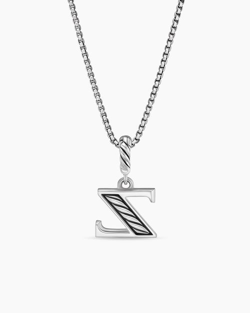 Womens Pavé Initial Pendant Necklace in Sterling Silver with Diamond Z