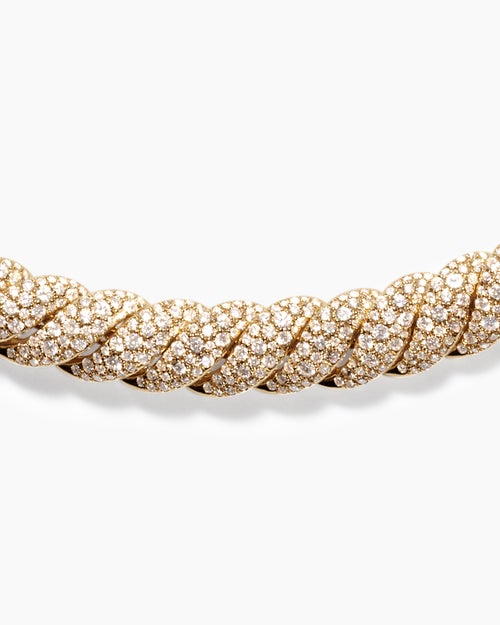 Womens Sculpted Cable Necklace in 18K Yellow Gold with Diamonds, 8.5mm
