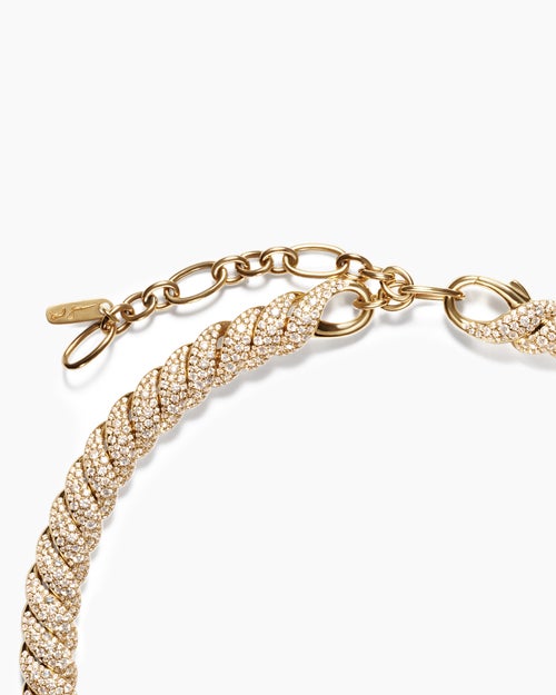 Womens Sculpted Cable Necklace in 18K Yellow Gold with Diamonds, 8.5mm