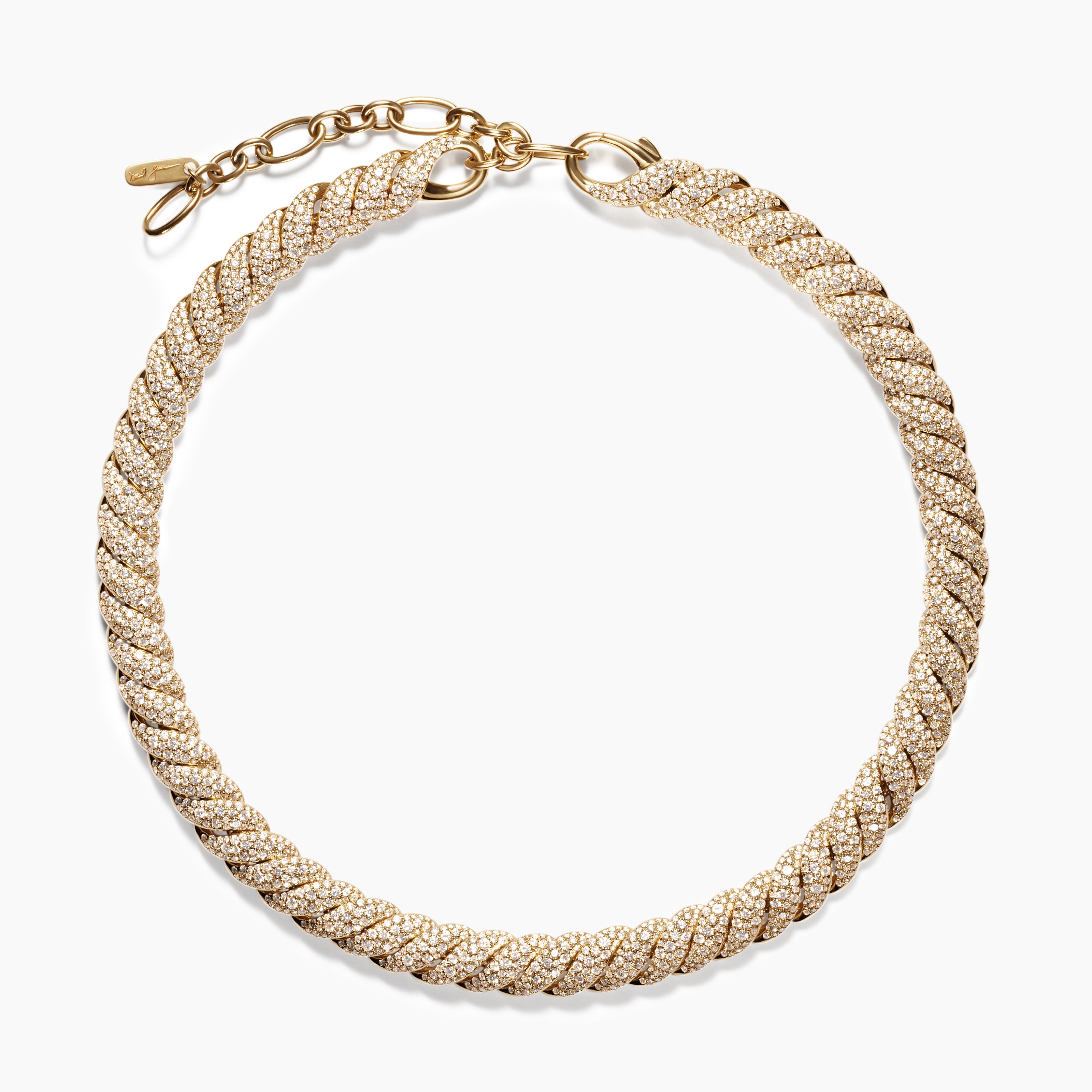 Womens Sculpted Cable Necklace in 18K Yellow Gold with Diamonds, 8.5mm