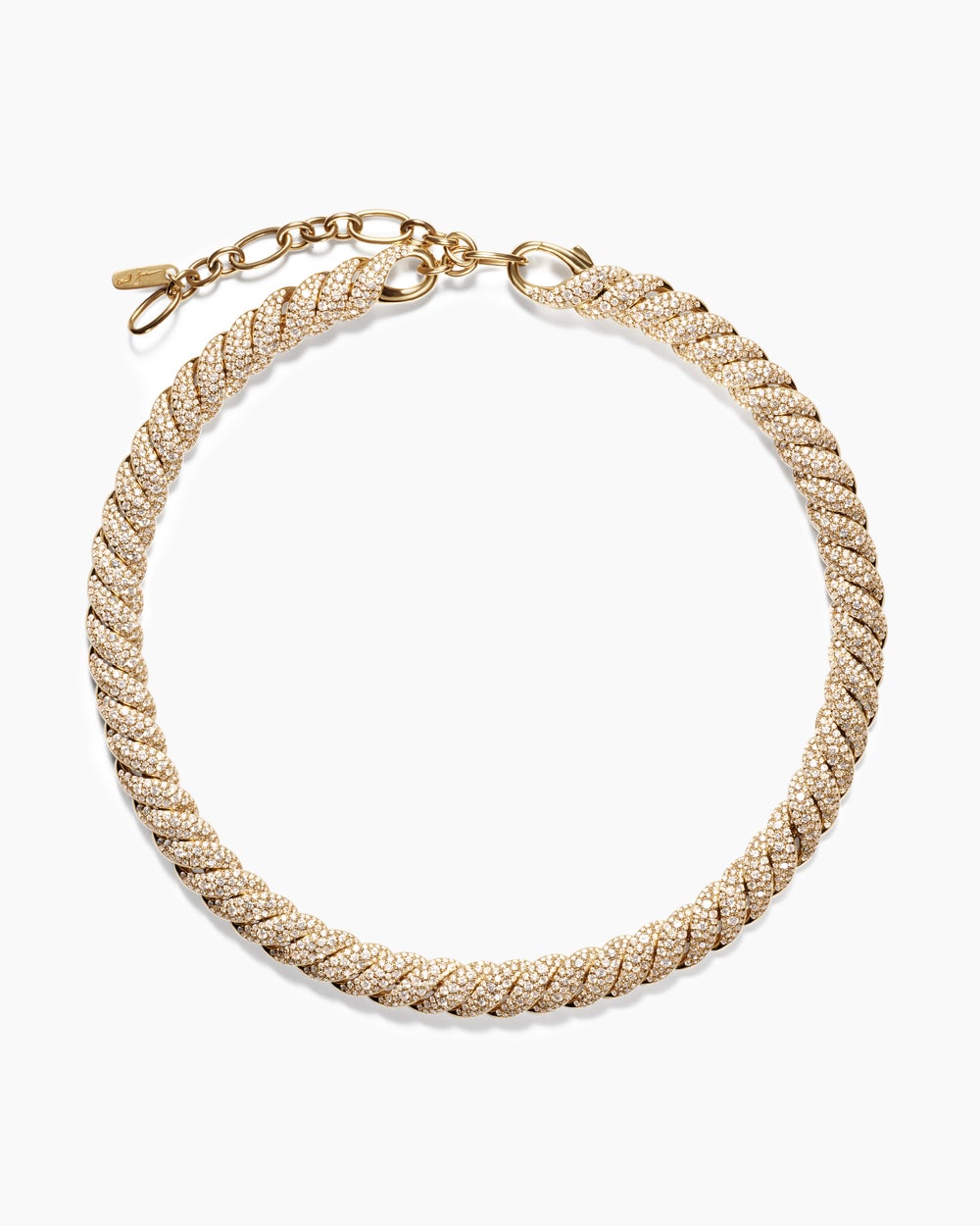 Womens Sculpted Cable Necklace in 18K Yellow Gold with Diamonds, 8.5mm