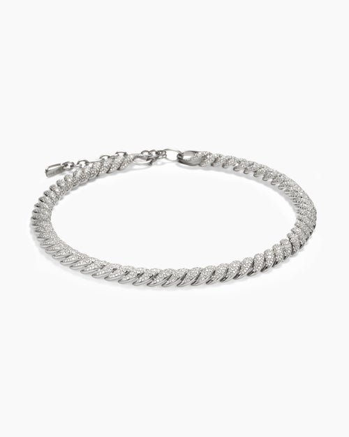 Womens Sculpted Cable Necklace in 18K White Gold with Diamonds, 8.5mm