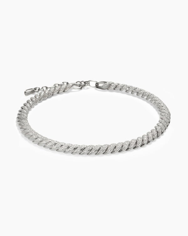 Sculpted Cable Necklace in 18K White Gold with Diamonds, 8.5mm