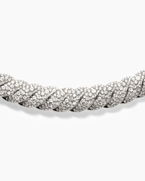 Womens Sculpted Cable Necklace in 18K White Gold with Diamonds, 8.5mm