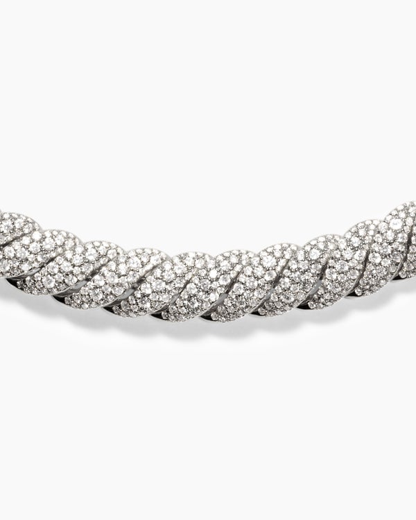 Sculpted Cable Necklace in 18K White Gold with Diamonds, 8.5mm