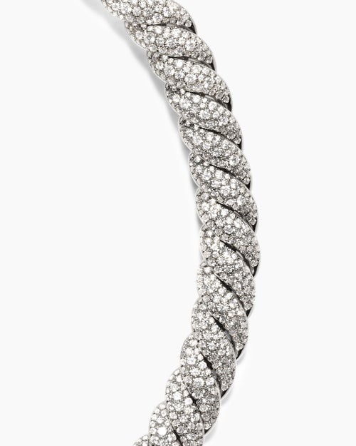 Womens Sculpted Cable Necklace in 18K White Gold with Diamonds, 8.5mm