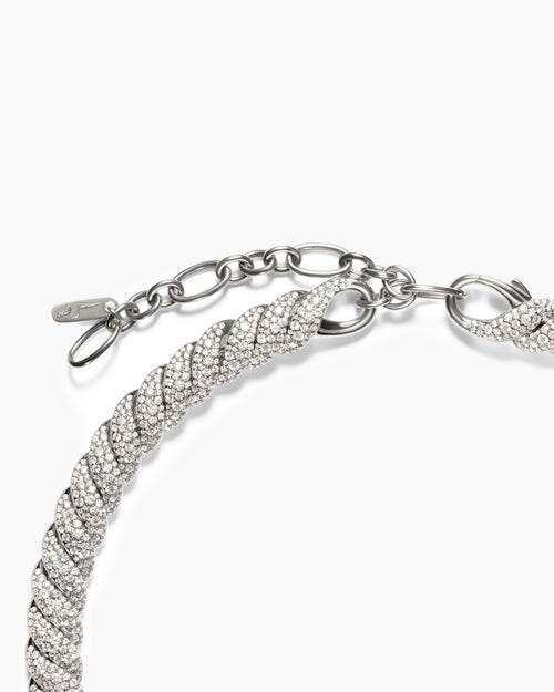 Womens Sculpted Cable Necklace in 18K White Gold with Diamonds, 8.5mm