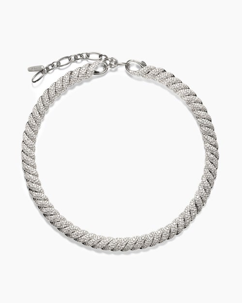 Womens Sculpted Cable Necklace in 18K White Gold with Diamonds, 8.5mm