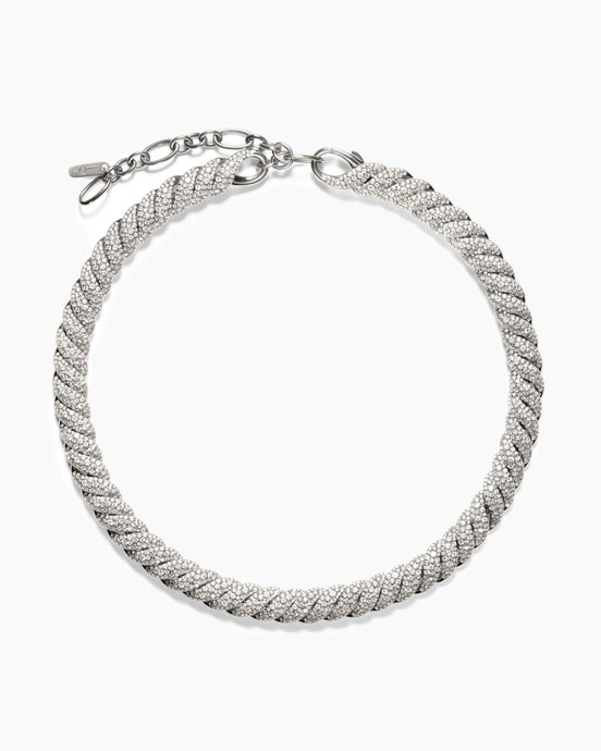 Sculpted Cable Necklace in 18K White Gold with Diamonds, 8.5mm
