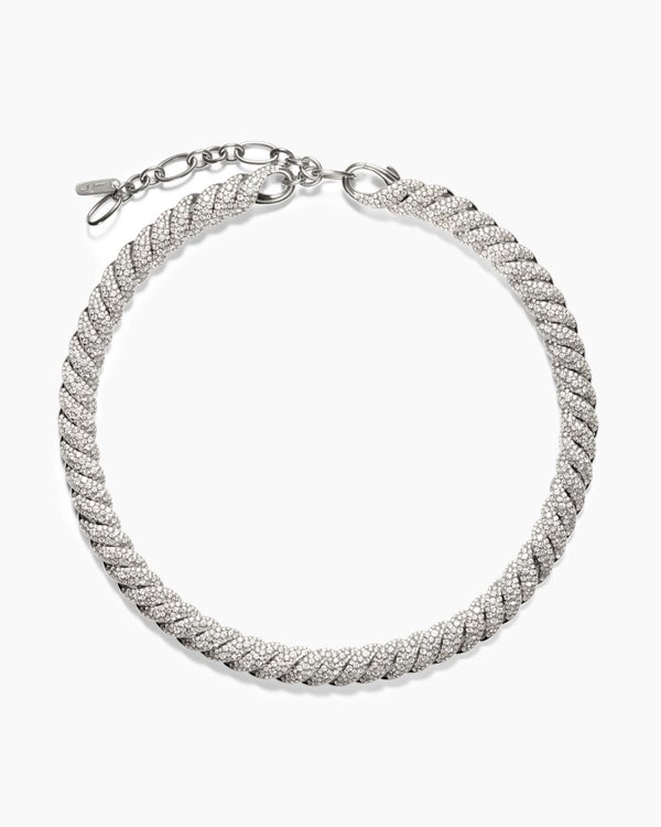 Sculpted Cable Necklace in 18K White Gold with Diamonds, 8.5mm