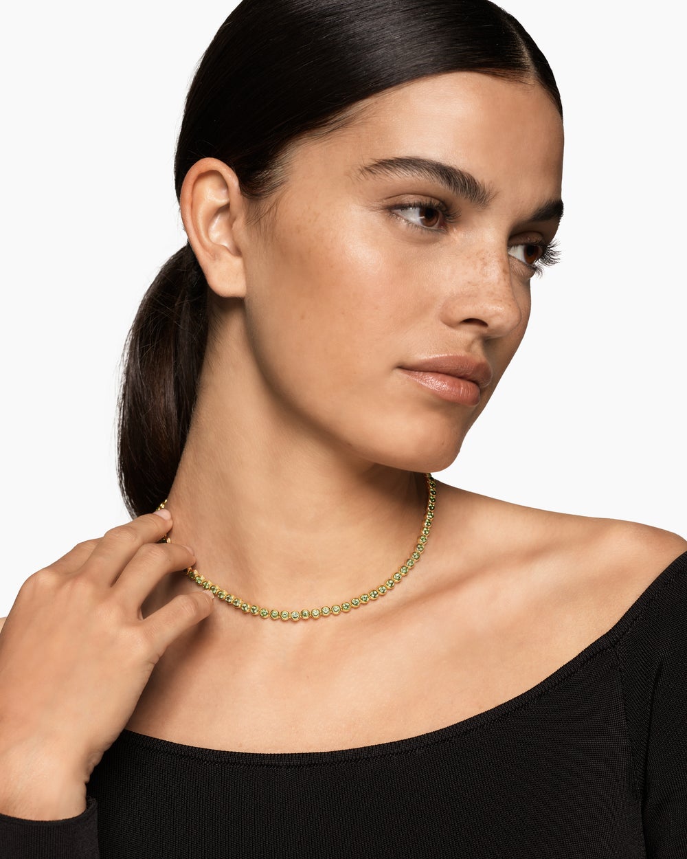 Womens Bezel Set Tennis Necklace in 18K Yellow Gold, 4.7mm