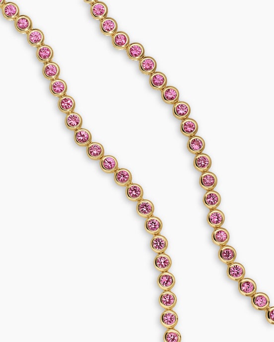 Bezel Set Tennis Necklace in 18K Yellow Gold with Pink Tourmalines, 4.7mm