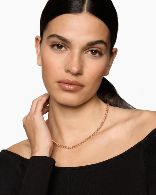 Womens Bezel Set Tennis Necklace in 18K Yellow Gold, 4.7mm