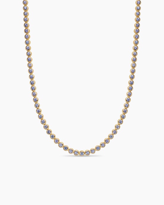 Bezel Set Tennis Necklace in 18K Yellow Gold with Tanzanite, 4.7mm