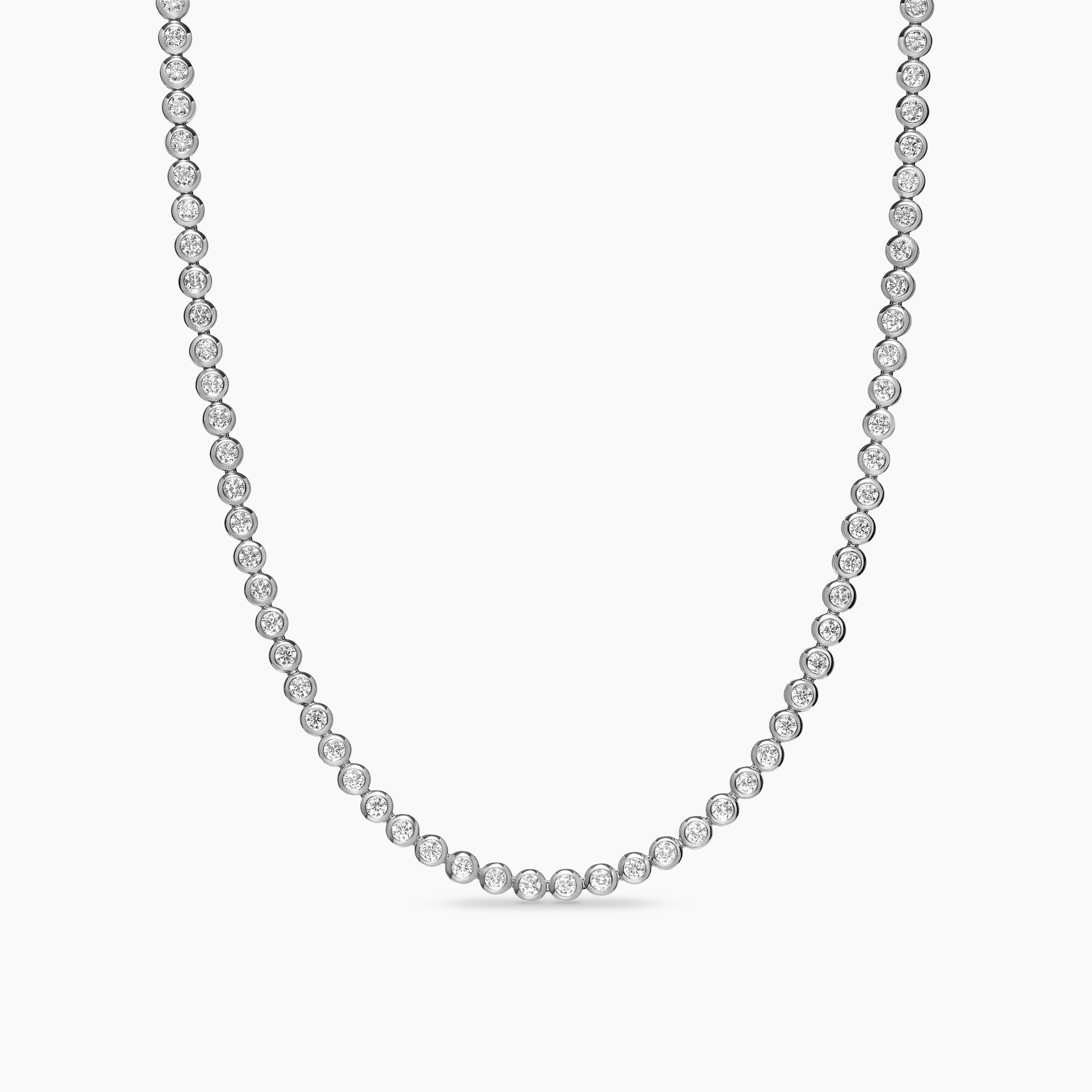 Womens Bezel Set Tennis Necklace in 18K White Gold with Diamonds, 4.7mm