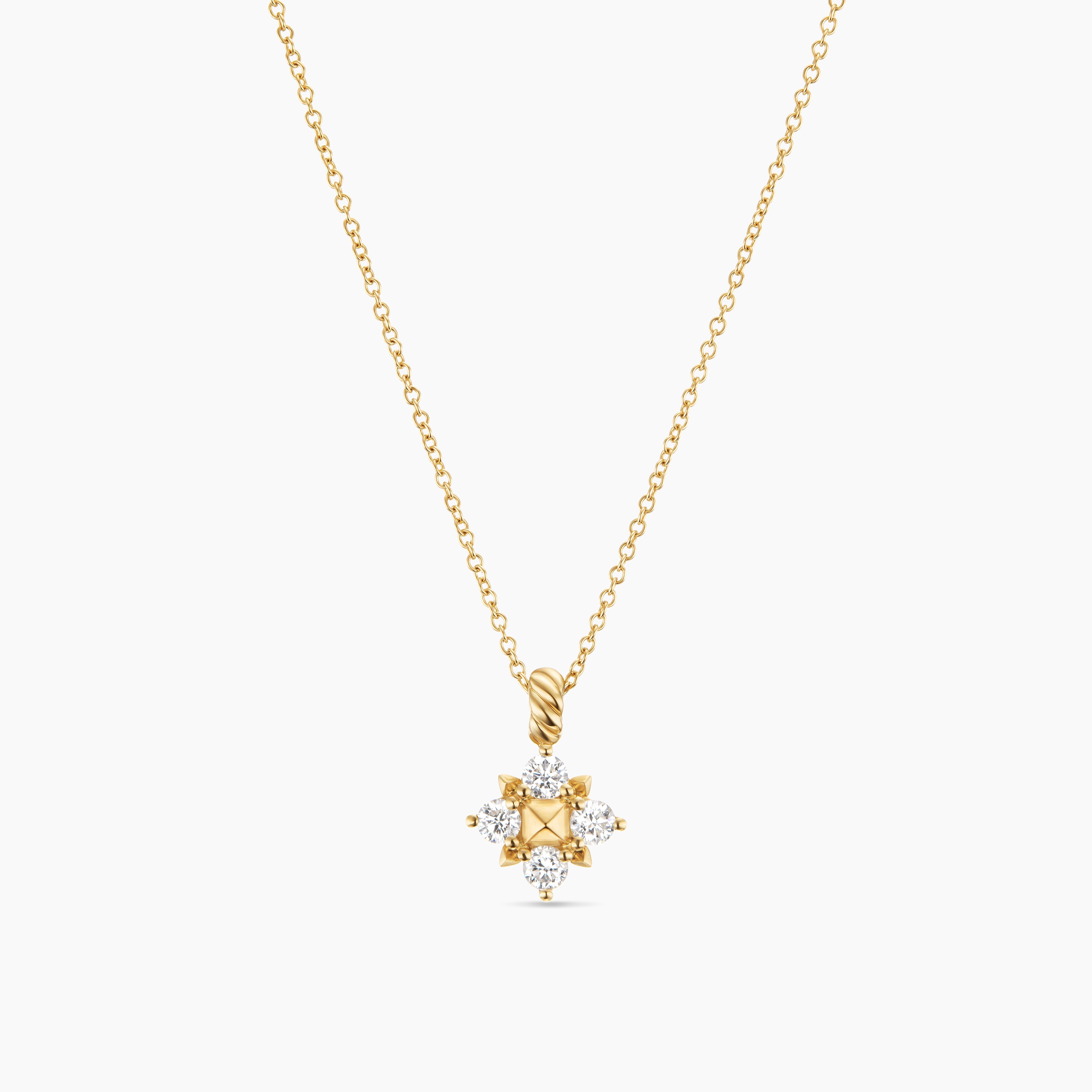Womens Petite Modern Renaissance&reg; Pyramid Pendant Necklace in 18K Yellow Gold with Diamonds, 10.9mm