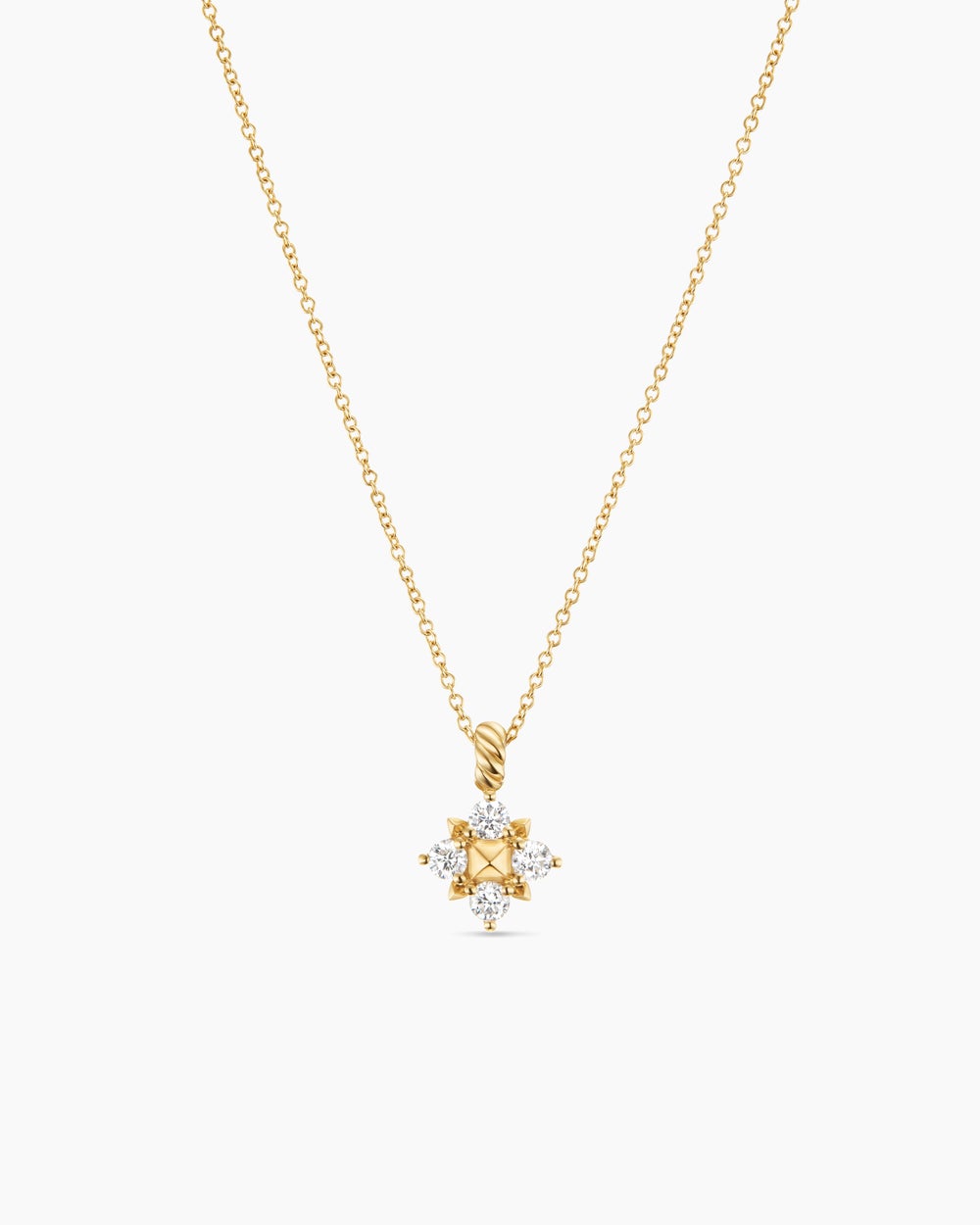 Womens Petite Modern Renaissance® Pyramid Pendant Necklace in 18K Yellow Gold with Diamonds, 10.9mm