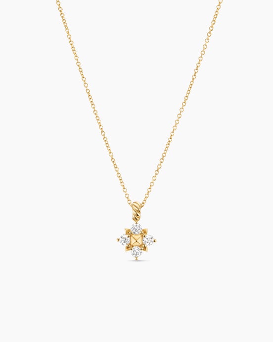 Petite Modern Renaissance® Pyramid Pendant Necklace in 18K Yellow Gold with Diamonds, 10.9mm