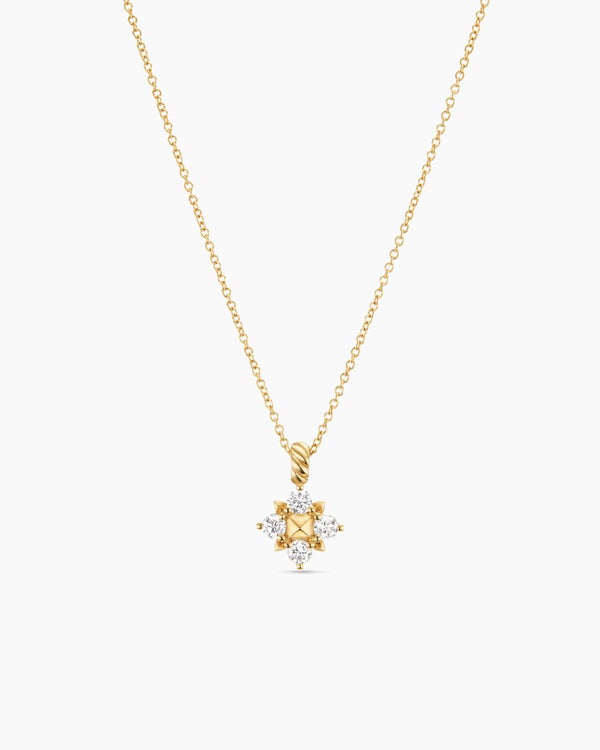 Petite Modern Renaissance® Pyramid Pendant Necklace in 18K Yellow Gold with Diamonds, 10.9mm