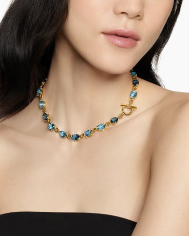 Marbella™ Toggle Necklace in 18K Yellow Gold with Blue Topaz and Hampton Blue Topaz