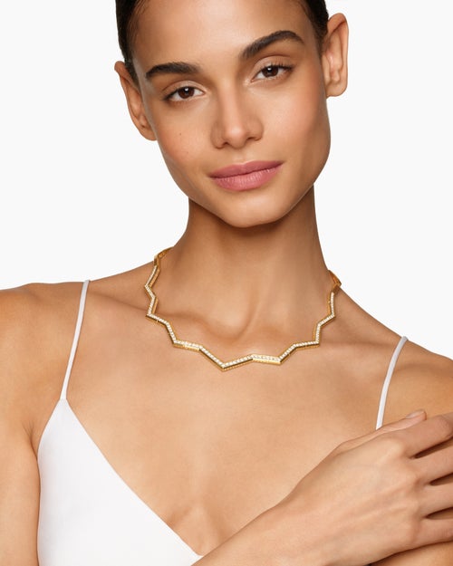 Womens Zig Zag Stax™ Necklace in 18K Yellow Gold with Diamonds, 5mm