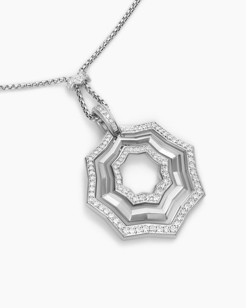 Womens Zig Zag Stax™ Pendant Necklace in Sterling Silver with Diamonds, 38mm
