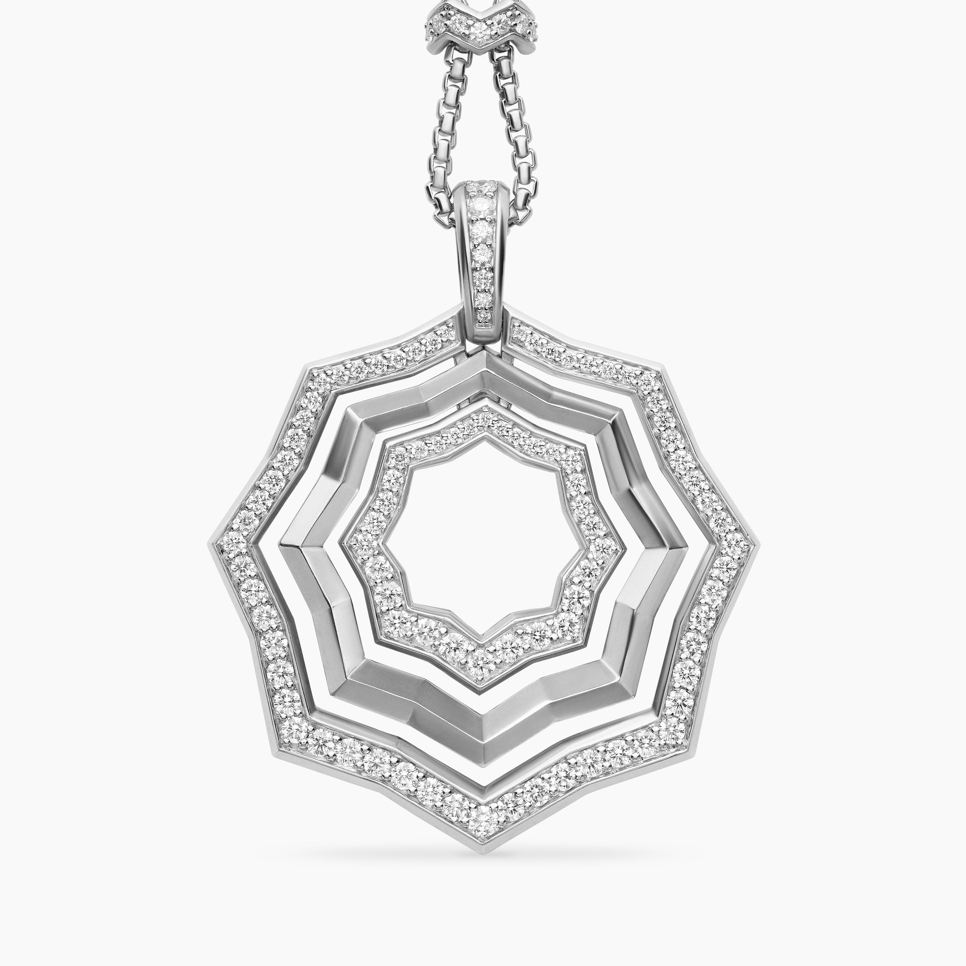 Womens Zig Zag Stax&trade; Pendant Necklace in Sterling Silver with Diamonds, 38mm
