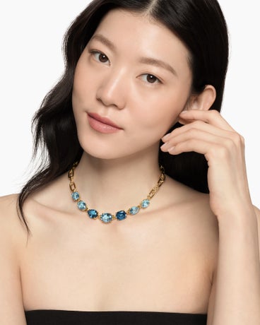 Marbella™ Chain Necklace in 18K Yellow Gold with Blue Topaz and Hampton Blue Topaz, 8.5mm