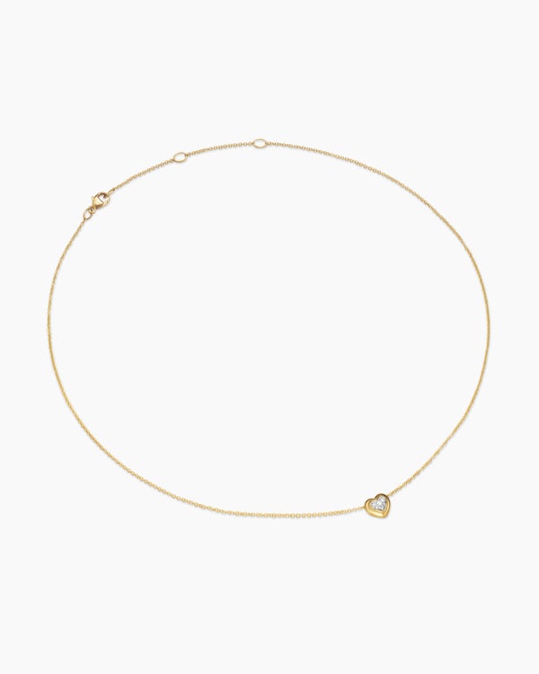 Puffy Heart Pendant Necklace in 18K Yellow Gold with Diamonds, 7.8mm