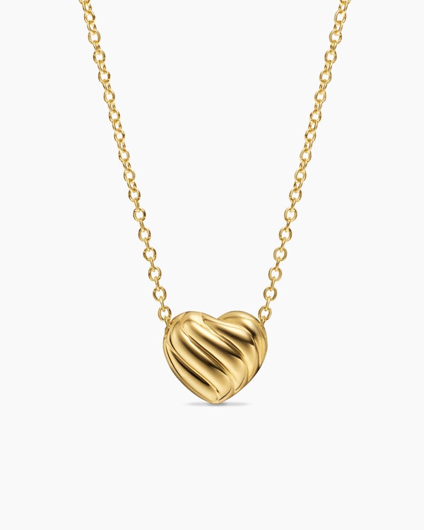 Puffy Heart Pendant Necklace in 18K Yellow Gold with Diamonds, 7.8mm
