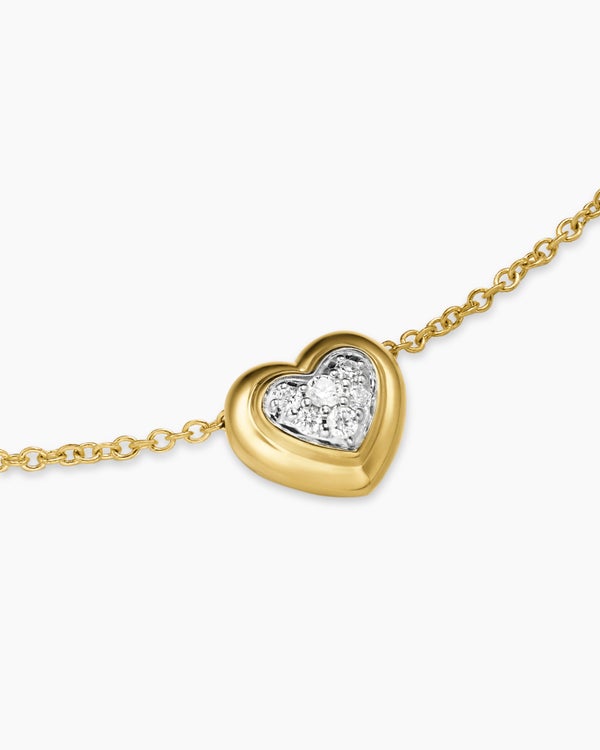 Puffy Heart Pendant Necklace in 18K Yellow Gold with Diamonds, 7.8mm
