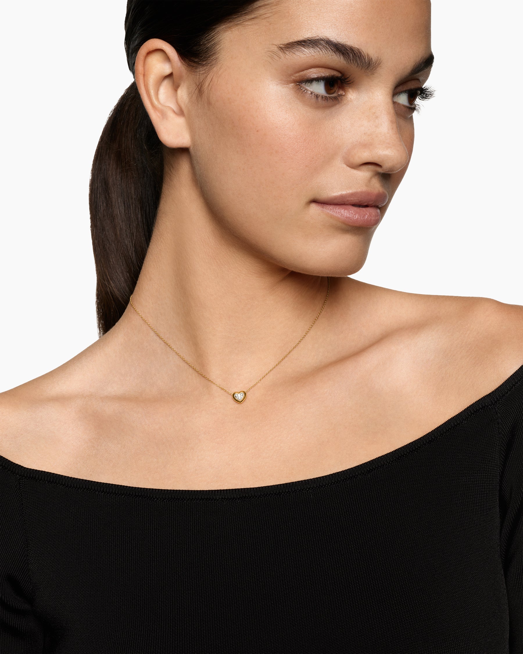 David Yurman Gold Puffy Heart Necklace with Diamonds