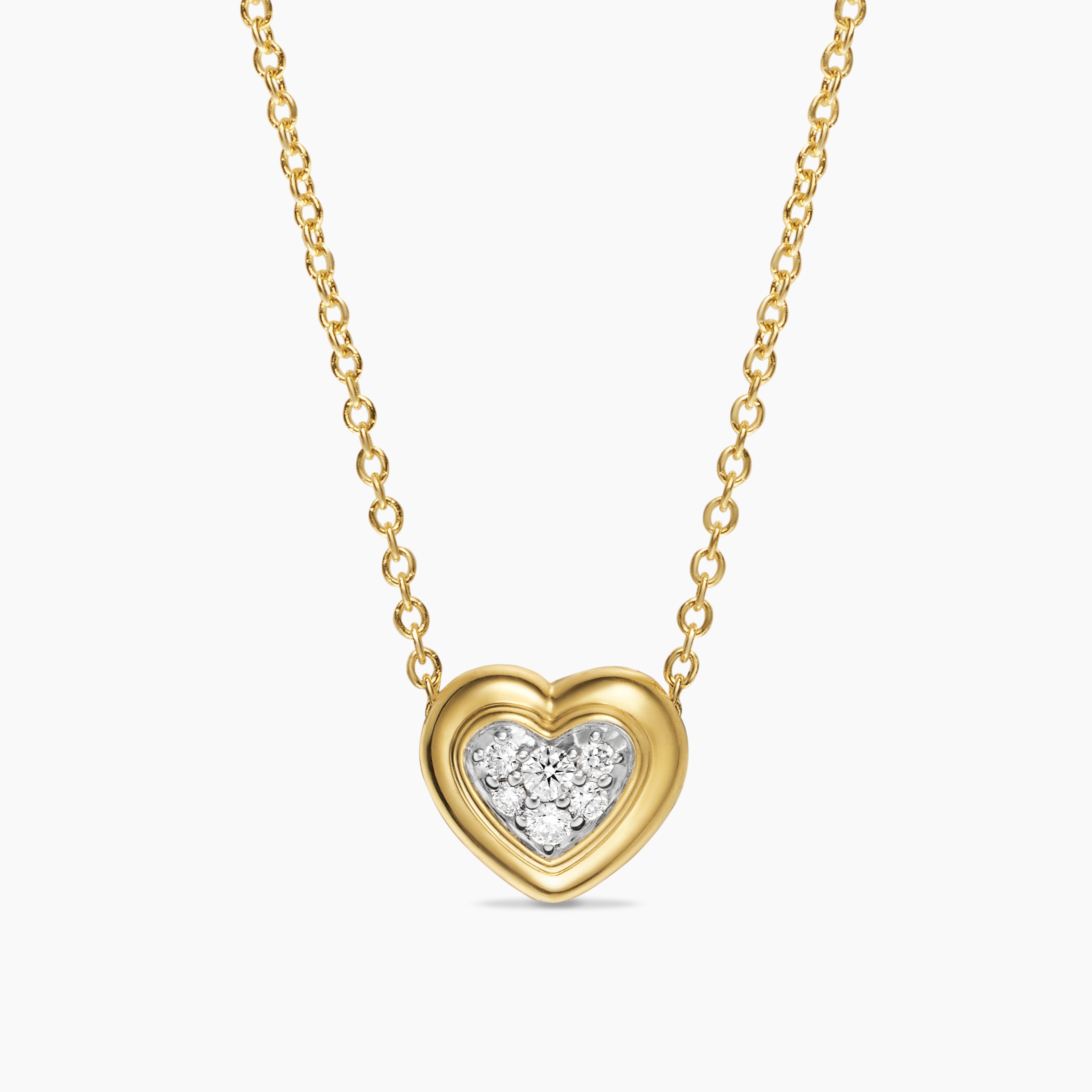Womens Puffy Heart Pendant Necklace in 18K Yellow Gold with Diamonds, 7.8mm