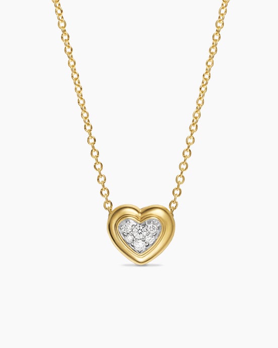Puffy Heart Pendant Necklace in 18K Yellow Gold with Diamonds, 7.8mm