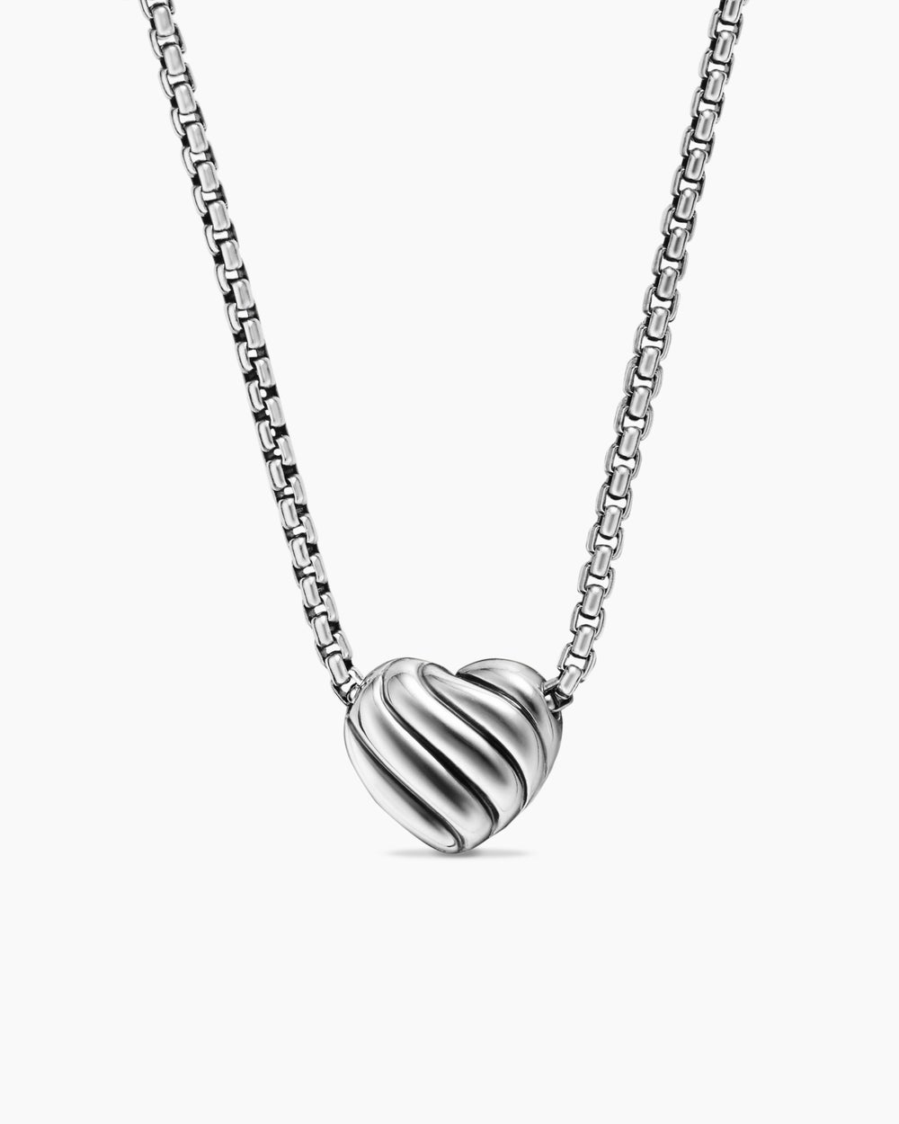 Womens Puffy Heart Pendant Necklace in Sterling Silver with Diamonds, 7.8mm