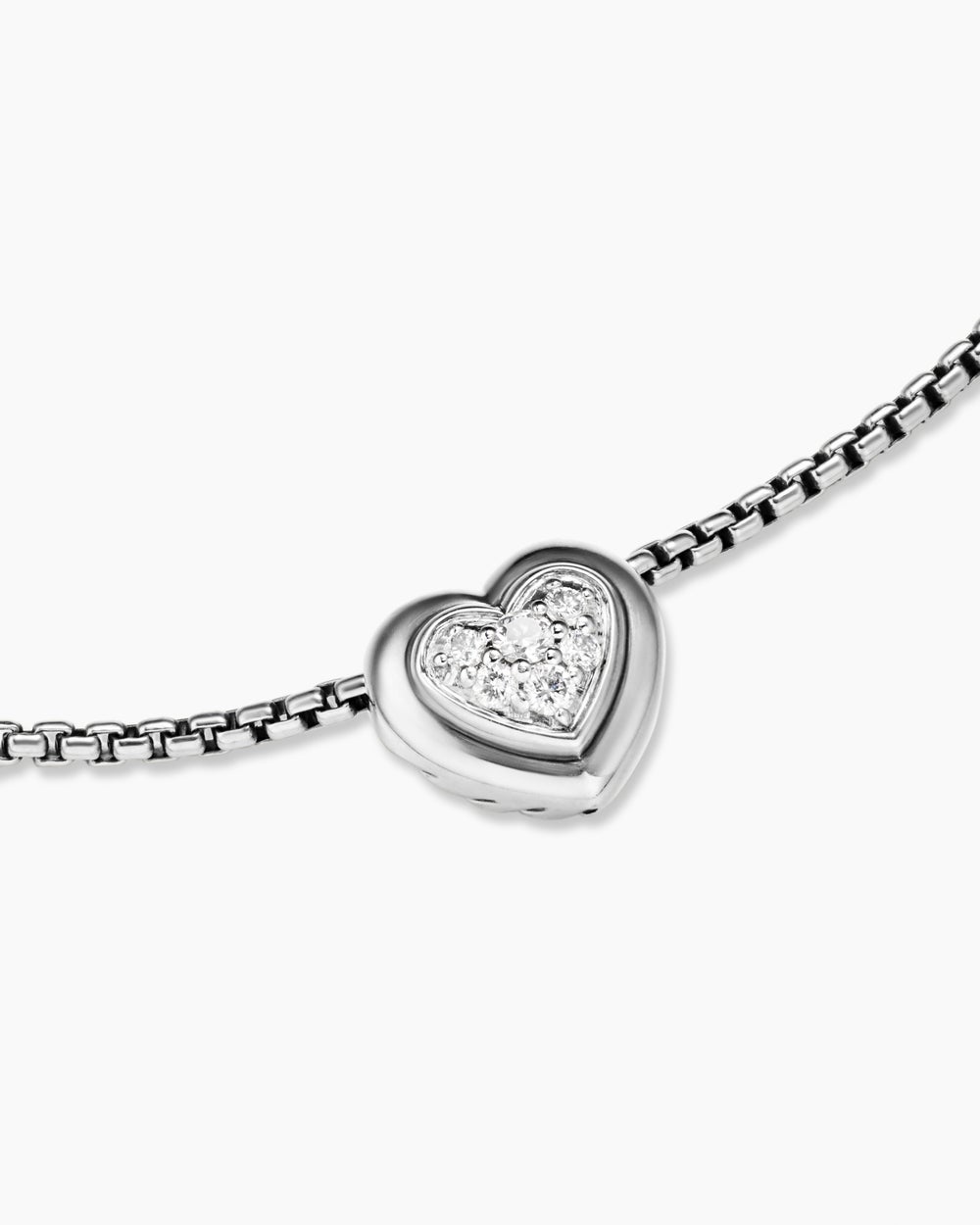 Womens Puffy Heart Pendant Necklace in Sterling Silver with Diamonds, 7.8mm